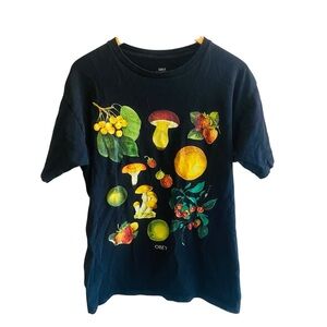 Obey Fruit Cultivation Black Tee. 100% Cotton T-Shirt Fruit Graphics